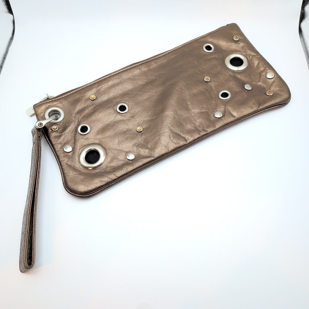 HOBO International Leather Rectangle Grommet Wristlet Wallet Clutch Bag Copper